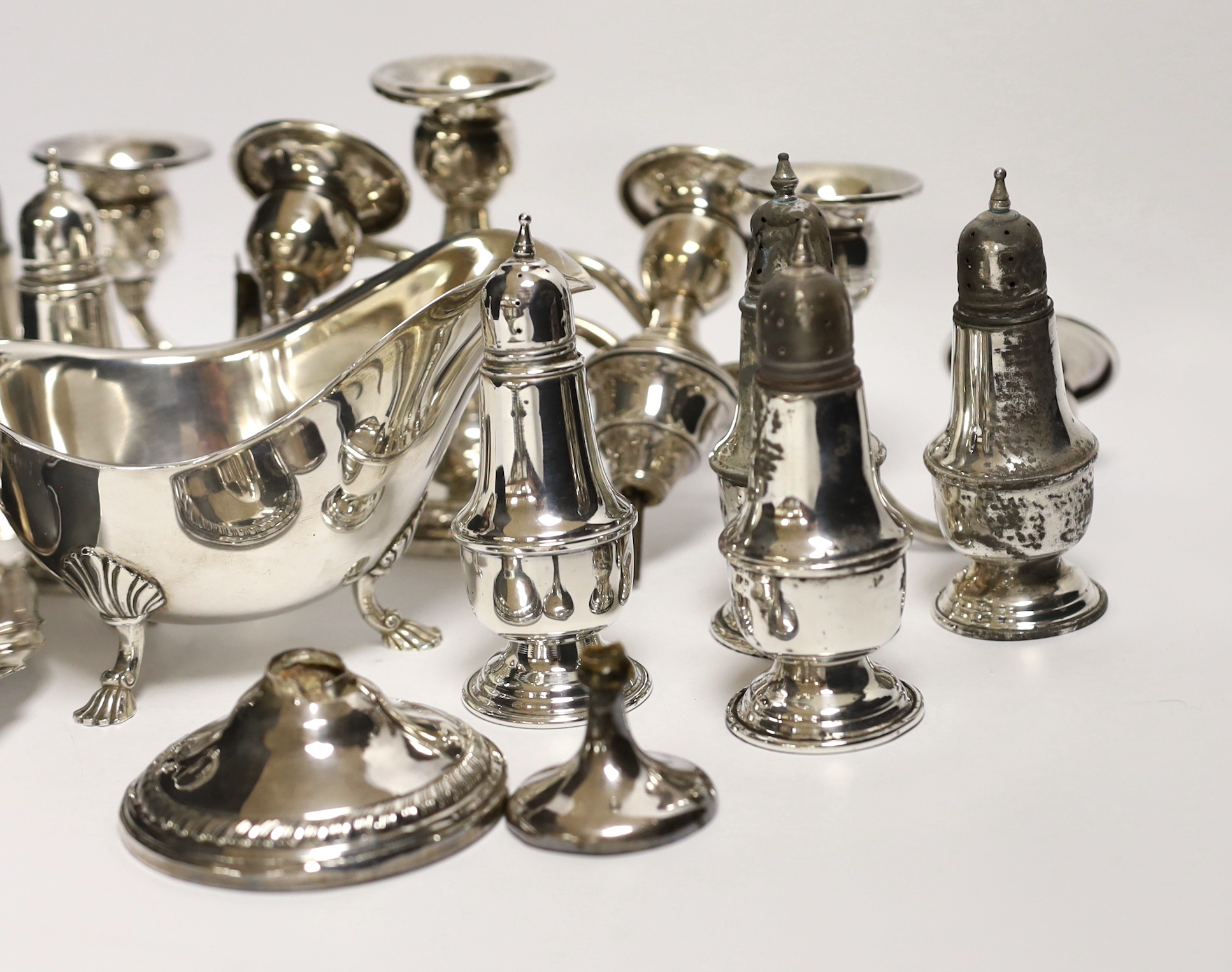 A quantity of assorted sterling or 800 standard white metal items including eight pepperettes, - Image 2 of 4