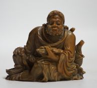 A Chinese soapstone carving of a sage, 7cm wide***CONDITION REPORT***PLEASE NOTE:- Prospective