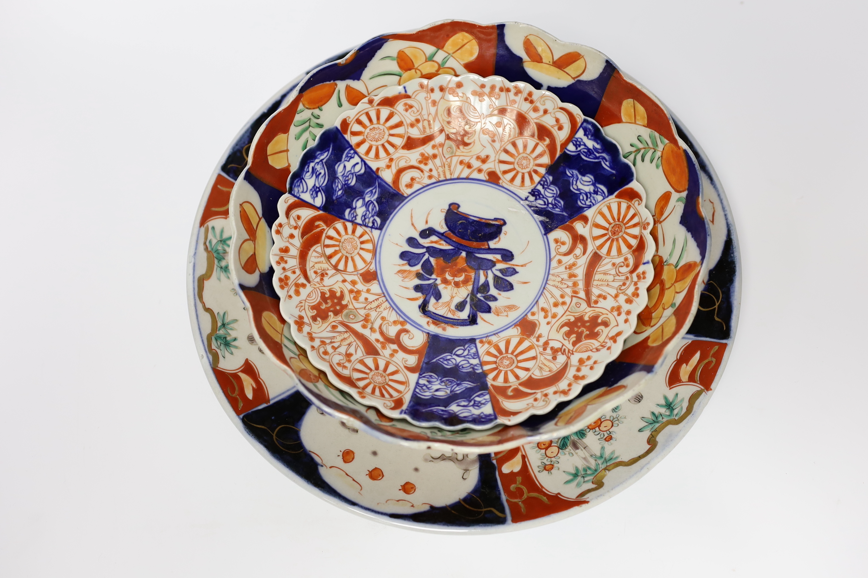 A group of Japanese Imari and kutani together with a Worcester blue and white saucer and a Chinese - Image 6 of 8