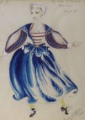 Modern British, heightened mixed media, Theatrical costume design, indistinctly signed and dated