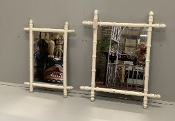Two French faux bamboo rectangular wall mirrors, later painted white, larger width 61cm, height