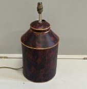 A Toleware canister table lamp, height including fitting 47cm***CONDITION REPORT***PLEASE NOTE:-