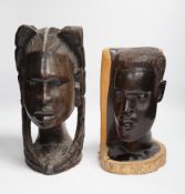 Two carved African ebony busts of a male and female, tallest 30cm high***CONDITION REPORT***PLEASE
