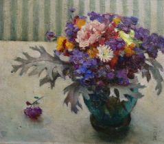 Dorothy M. Roberts (fl.19335-1940), oil on board, ‘Bouquet’, initialled, details verso, 26 x