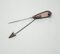 A 1920's rose quartz and marcasite set jabot? pin, 12.3cm.***CONDITION REPORT***PLEASE NOTE:-