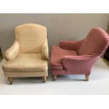 A pair modern French yellow silk covered armchairs with additional bespoke loose covers, width 70cm,
