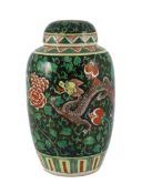 A small Chinese famille noire ‘dragon’ jar and cover, late 19th century, 21.5cm restored***CONDITION