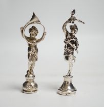 Two silver figural seals, child with French horn, import marks for Berthold Muller, London, 1894,
