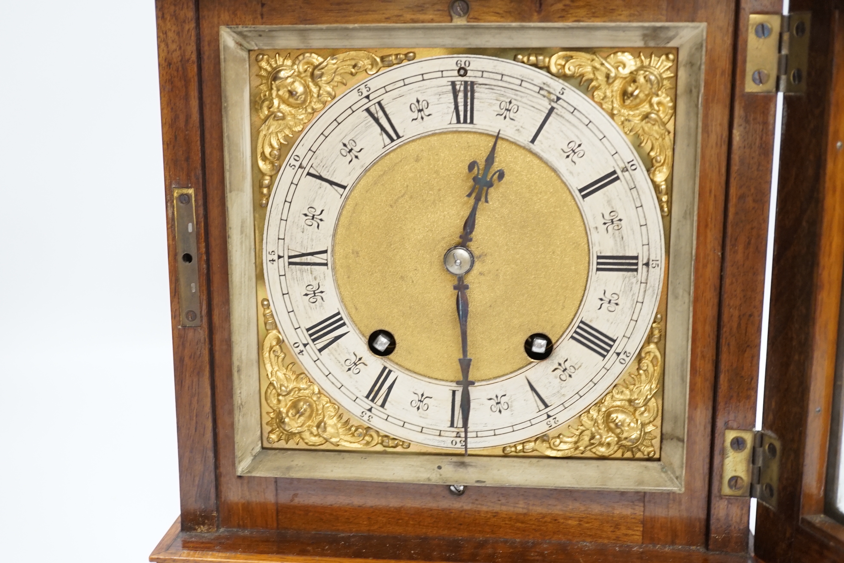 A German Lenzkirch burr walnut mantel clock striking on a coiled gong, 32cm high***CONDITION - Image 2 of 4