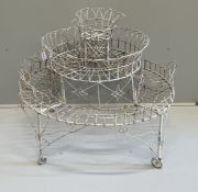 A Victorian painted wirework circular three tier pot stand, diameter 94cm, height 81cm***CONDITION