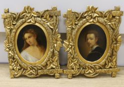 19th century Dutch school, one after Sir Anthony Van Dyck (1599-1641), pair of oils on board,