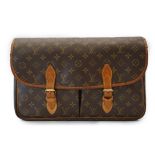 A Louis Vuitton Gibeciere bag brown monogram canvas cross body messenger bag, width 4.5", length