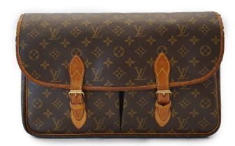 A Louis Vuitton Gibeciere bag brown monogram canvas cross body messenger bag, width 4.5", length