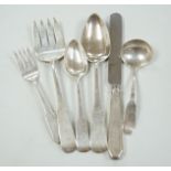 A part canteen of American Old Newbury Crafters sterling fiddle pattern flatware, comprising forty