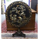 A mid 19th century papier mache circular tilt top table, diameter 83cm, height 78cm***CONDITION