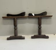 A pair of 17th century oak Wainscot chair arms together with a pair of turned walnut table
