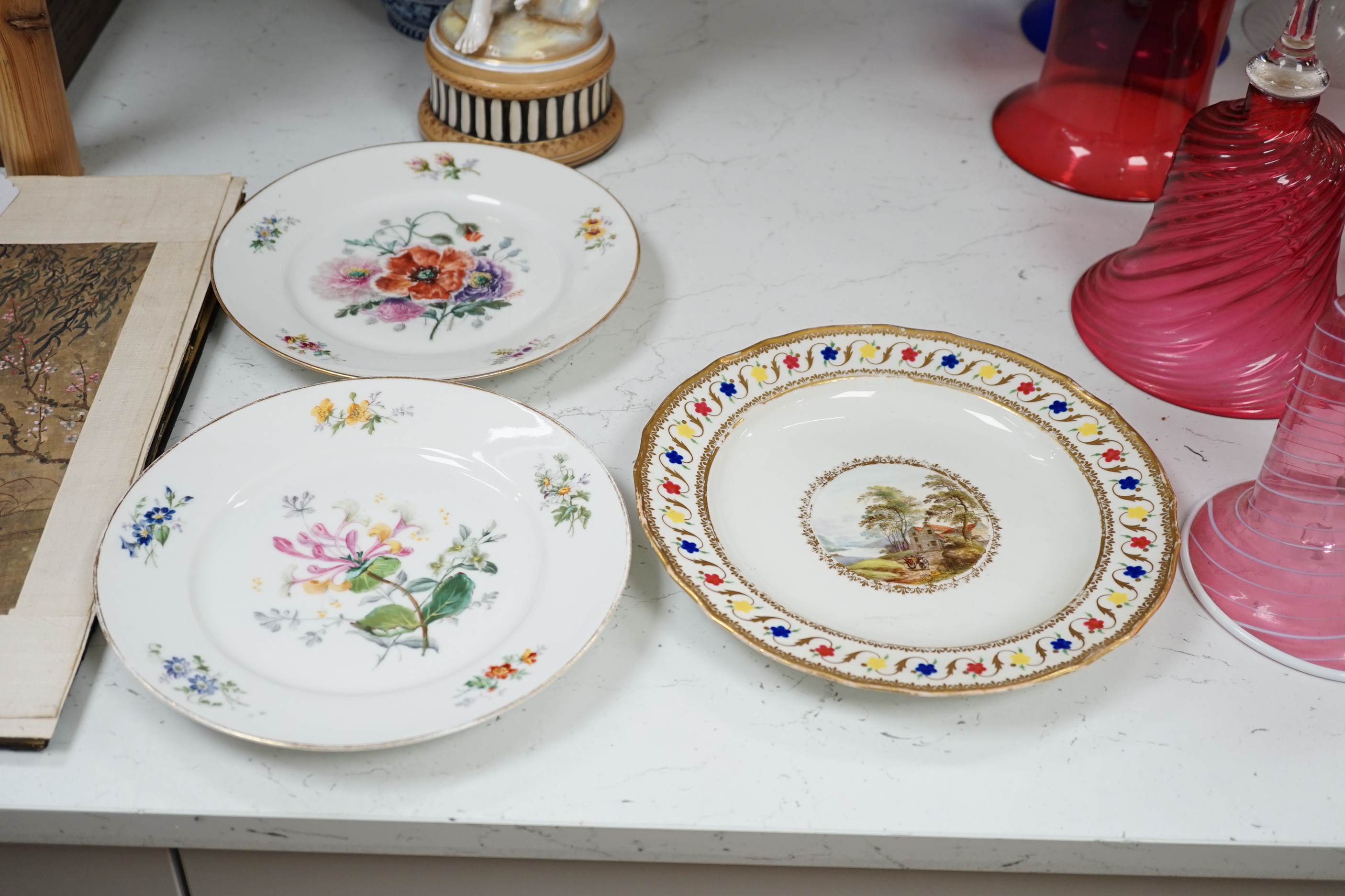 Eight porcelain items; a late 18th century Derby plate with painted scene of Coniston Lake, - Image 4 of 7