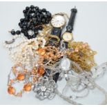 A quantity of assorted costume jewellery and wrist watches including a gentleman's steel and gold