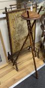 A Victorian faux bamboo firescreen and folding tripod plant stand, width 64cm, height 106cm***