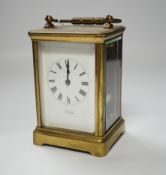 A brass carriage clock, dial signed Bechtler Allahabad, striking on a coiled gong, 13.5cm high***