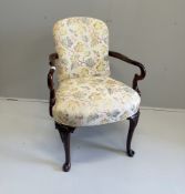 A reproduction George III style mahogany framed elbow chair, width 58cm, depth 50cm, height 95cm***
