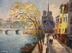 G. Guerig, impasto oil on canvas, Parisian riverside landscape, signed, 59 x 44cm***CONDITION