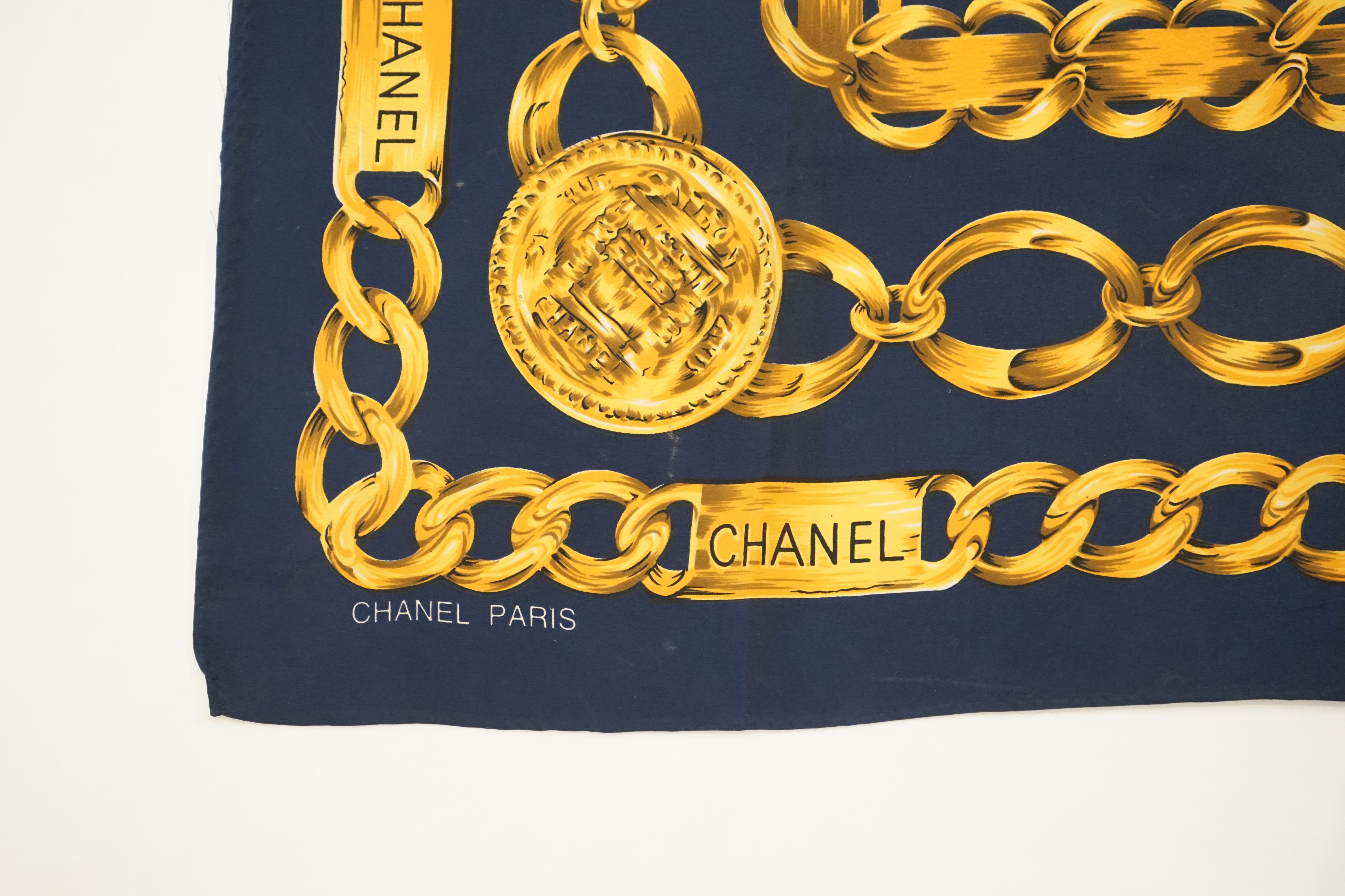 A Chanel Blue Chain large silk scarf, 80cm x 80cm***CONDITION REPORT***Very good condition.PLEASE - Image 3 of 4