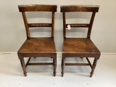 A pair of Regency provincial elm wood seat dining chairs, width 44cm, depth 36cm, height 86cm***