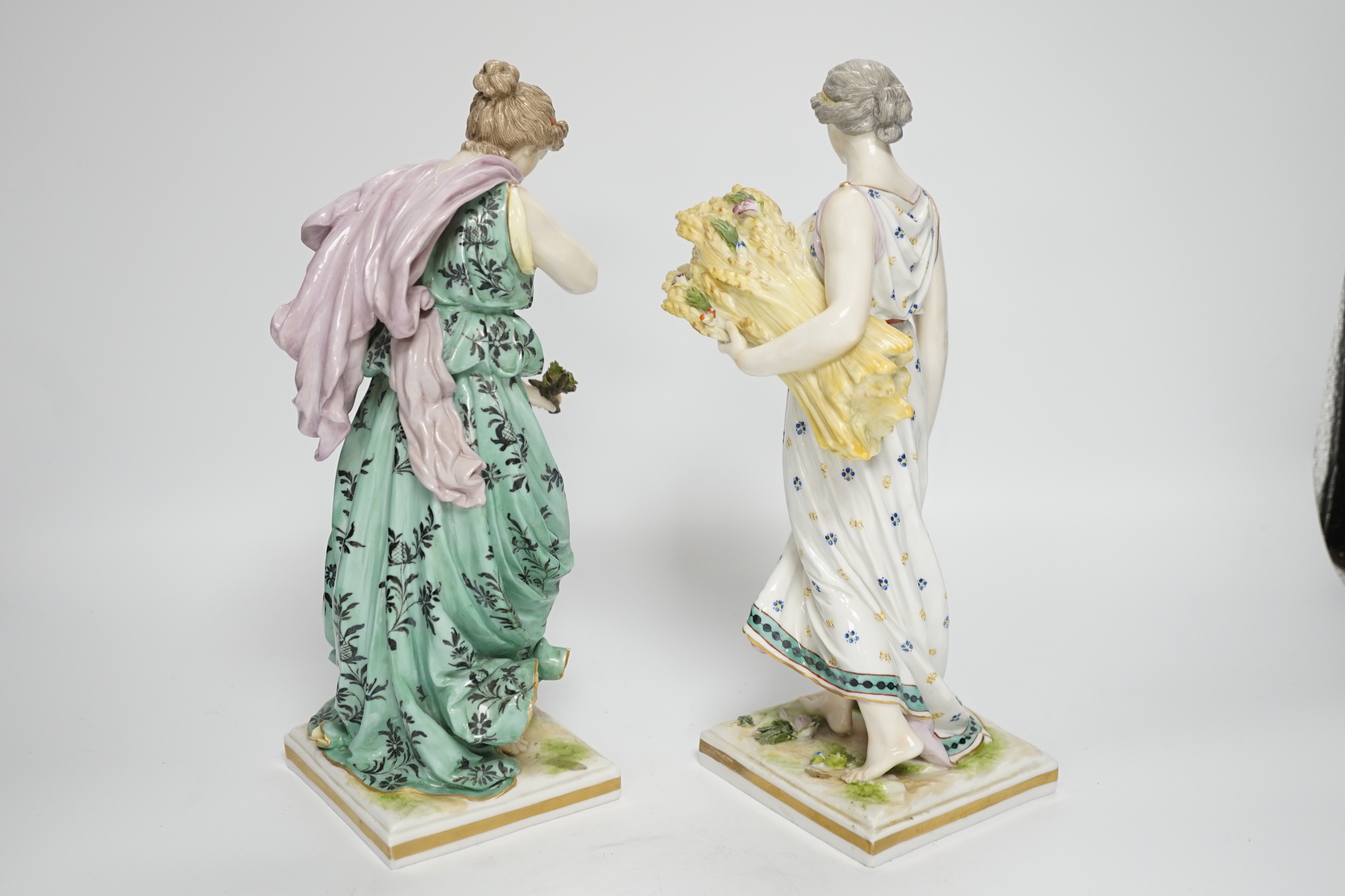 A pair of Frankenthal style porcelain female figures emblematic of summer and winter, 27.5cm*** - Image 3 of 4
