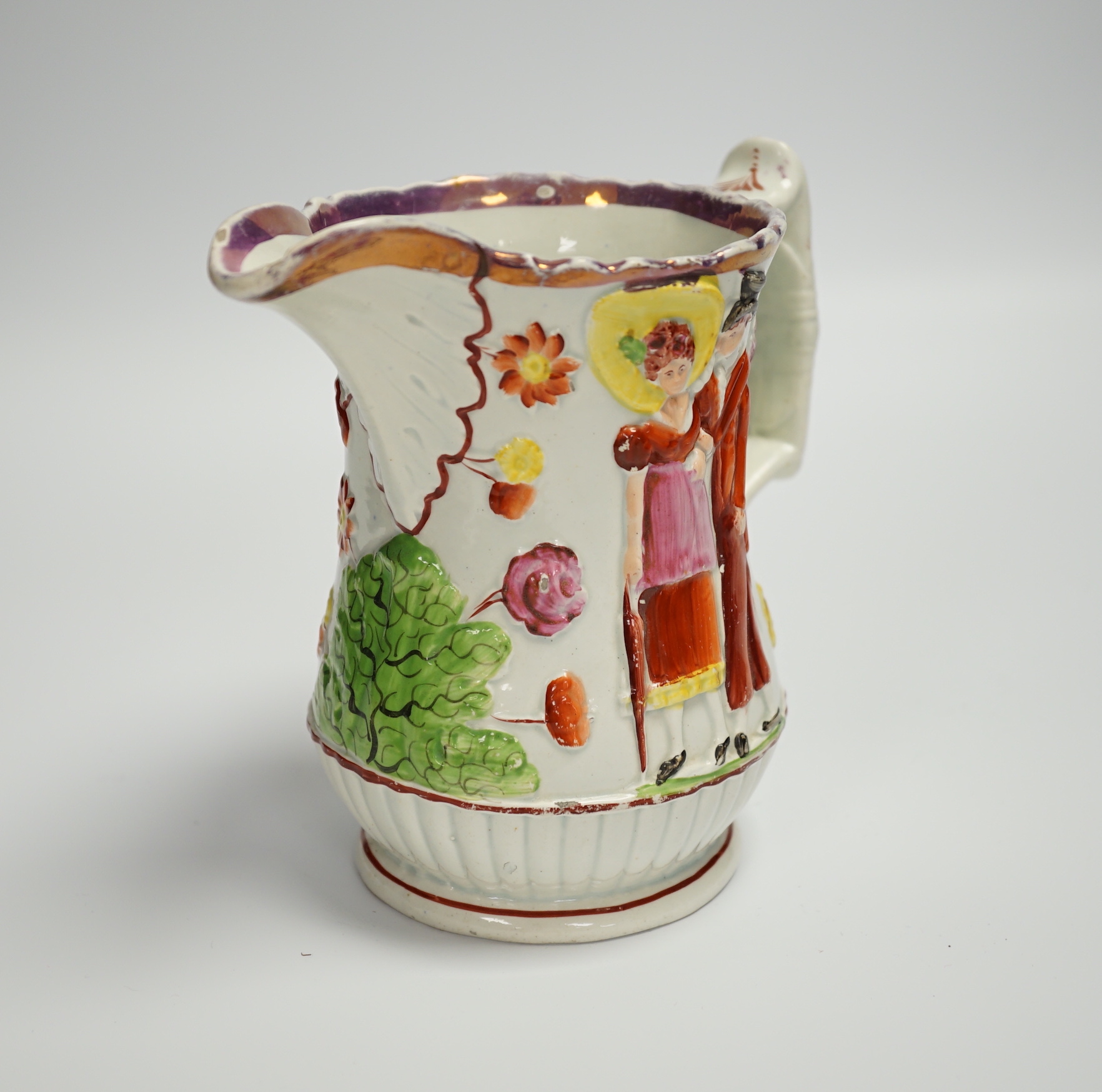 A relief moulded 19th century Staffordshire pearlware jug, 15cm high***CONDITION REPORT***PLEASE - Image 2 of 4