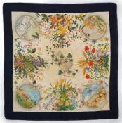 A Gucci Vittorio Accornero silk scarf, multicoloured four seasons floral with navy blue border, 84cm
