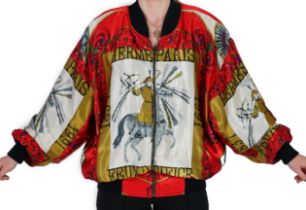 A Hermès silk bomber jacket, Jacket reads Hermes Paris 1837-1992. Fully lined with zip up the