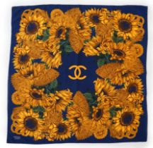 A Vintage Chanel Logo Floral Sunflowers silk scarf, Chanel blends the iconic double ''C'' logo