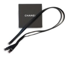 A pair of Chanel black leather one sided braces, boxed***CONDITION REPORT***Good condition, no