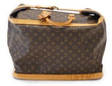 A Louis Vuitton Cruiser 45 travel bag in brown monogram canvas and natural leather with removable