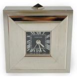 A Cartier Stainless Steel Alarm Desk Clock with Box & Cert. stainless steel alarm desk clock with