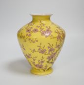 A Japanese yellow ground vase with pink cherry blossom design, 16cm***CONDITION REPORT***PLEASE