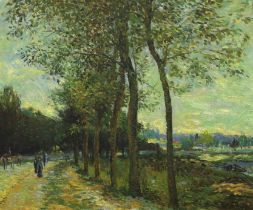 Impressionist Style, oil on canvas, Tree lined pathway with figures, 60 x 50cm***CONDITION REPORT***