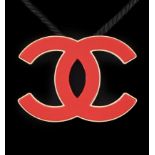A Chanel CC red metal enamel and gold hardware fabric large choker evening necklace 2008, boxed