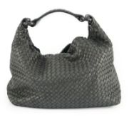 A Bottega Veneta intrecciato-weave medium black leather hobo bag, with dust bag, width 35cm, depth