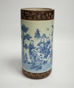 A Chinese blue and white cylindrical vase, 24cm high***CONDITION REPORT***PLEASE NOTE:-