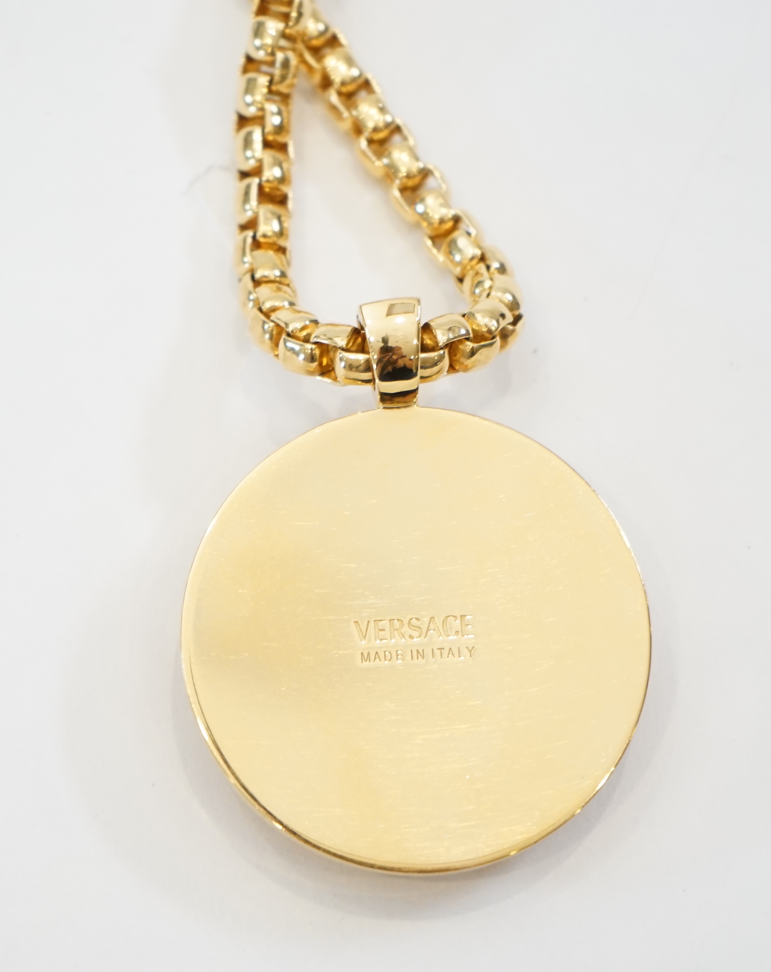 A Versace Medusa gold Greca medallion coin pendant with chunky rapper necklace, in original white - Image 3 of 7