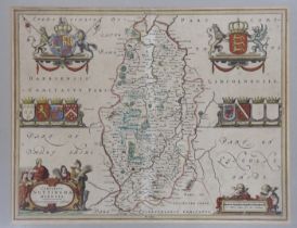Johannes Blaeu (Dutch 1596-1673), Comitatus Nottinghamiensis, antique hand coloured map of