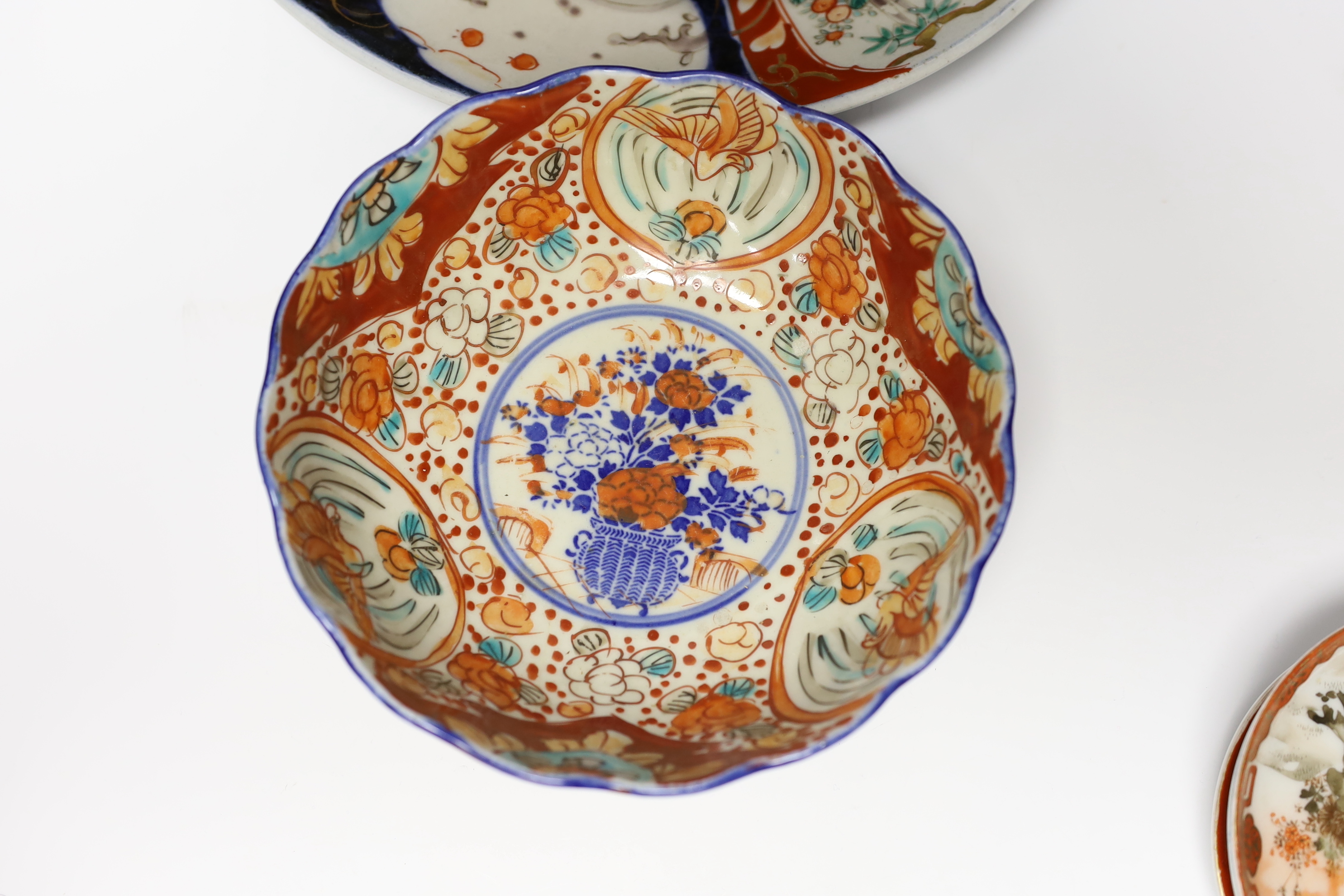 A group of Japanese Imari and kutani together with a Worcester blue and white saucer and a Chinese - Image 5 of 8