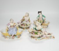 Two pairs of German porcelain figural basket groups, tallest 13cm***CONDITION REPORT***PLEASE NOTE:-