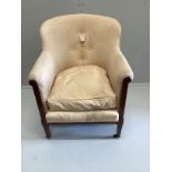 An Edwardian inlaid mahogany upholstered tub framed armchair, width 66cm, depth 67cm, height