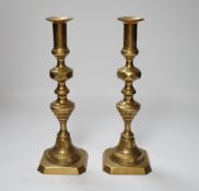 A pair of 19th century brass candlesticks, 30cm***CONDITION REPORT***PLEASE NOTE:- Prospective