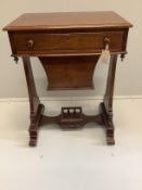 A late Victorian mahogany work table, width 55cm, depth 37cm, height 74cm***CONDITION REPORT***