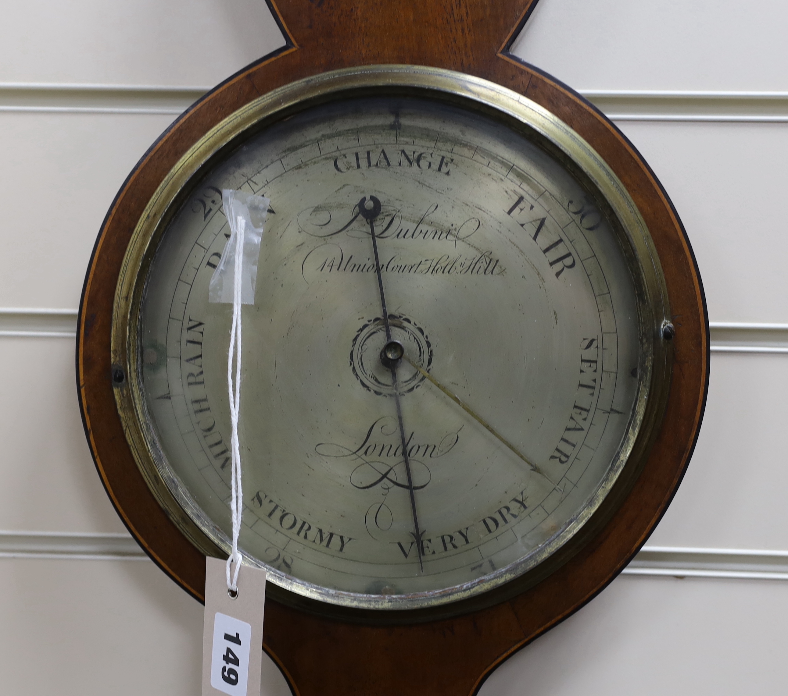 An early 19th century inlaid mahogany wheel barometer, marked Dubini, London, height 100cm*** - Image 2 of 3