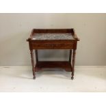 A 19th century French mahogany marble top washstand, width 82cm, depth 38cm, height 84cm***CONDITION